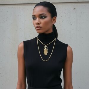 Vintage Crown Trifari Double Chain Tassel Gold-tone Necklace l